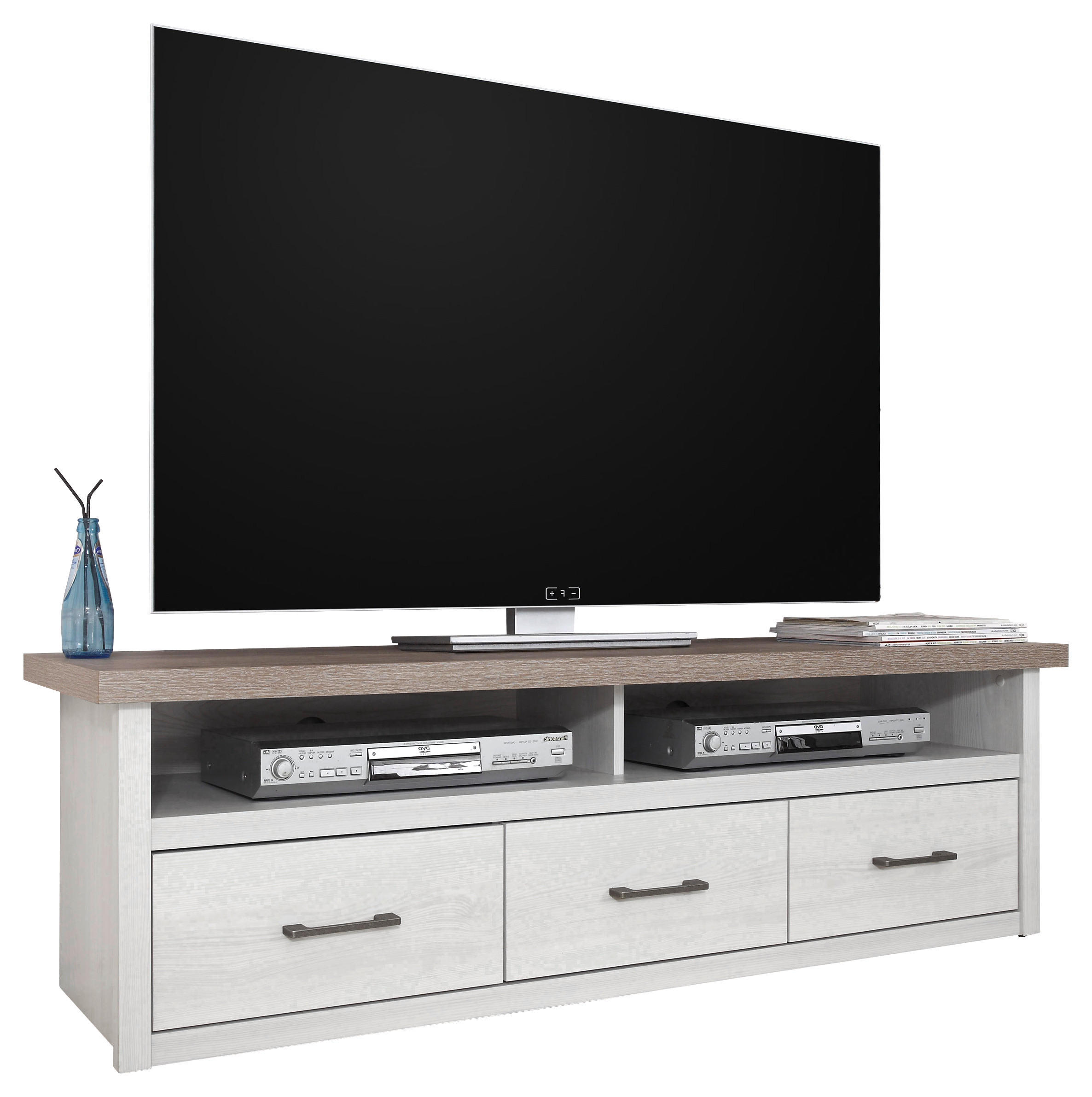 TV DÍL, bílá, barvy lanýžového dubu, 148/46/43 cm - bílá/barvy grafitu, Lifestyle, kov/kompozitní dřevo (148/46/43cm) - Carryhome
