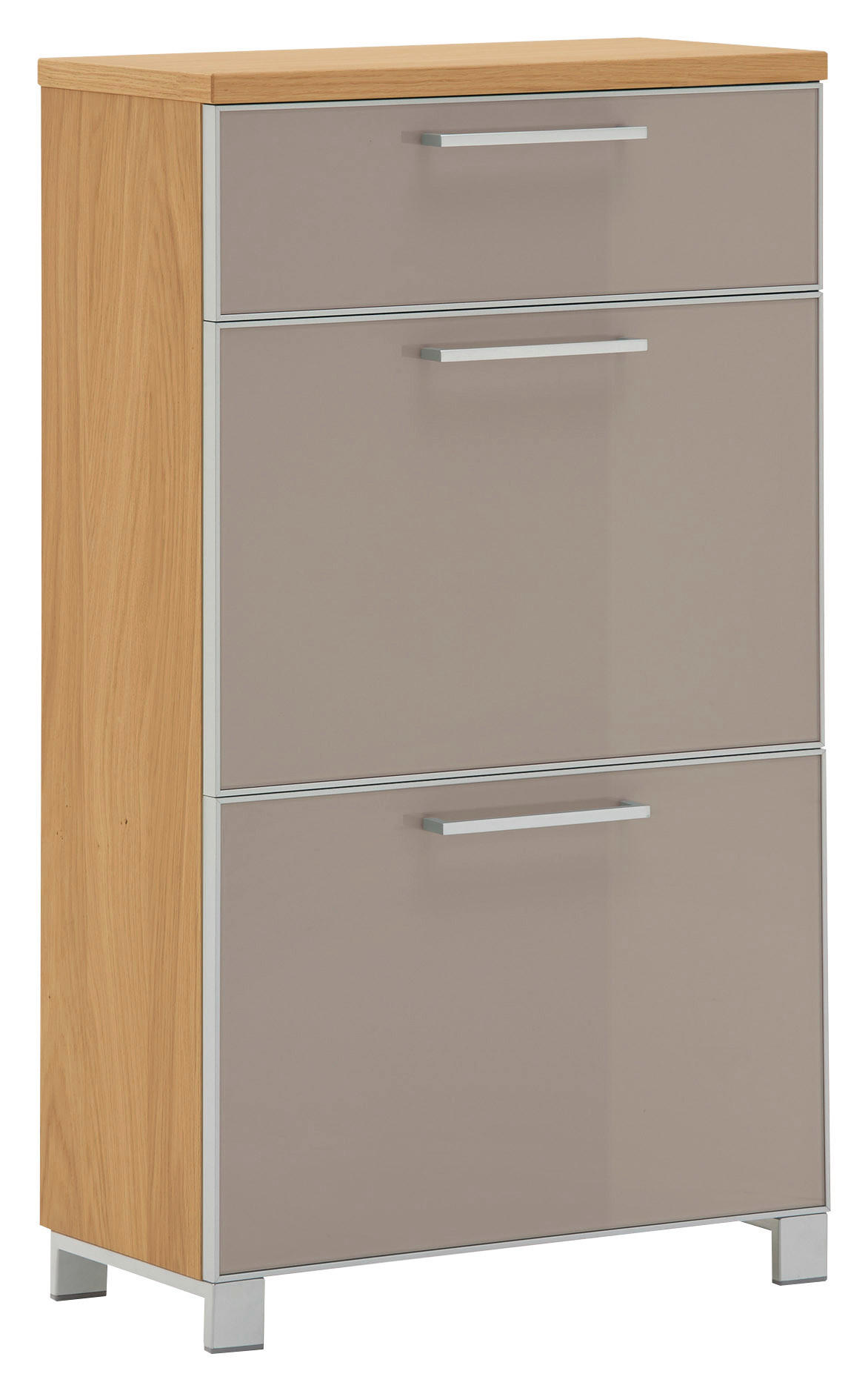 SCHUHKIPPER Eiche furniert - Taupe/Chromfarben, Basics, Glas/Holz (61/108/31cm)