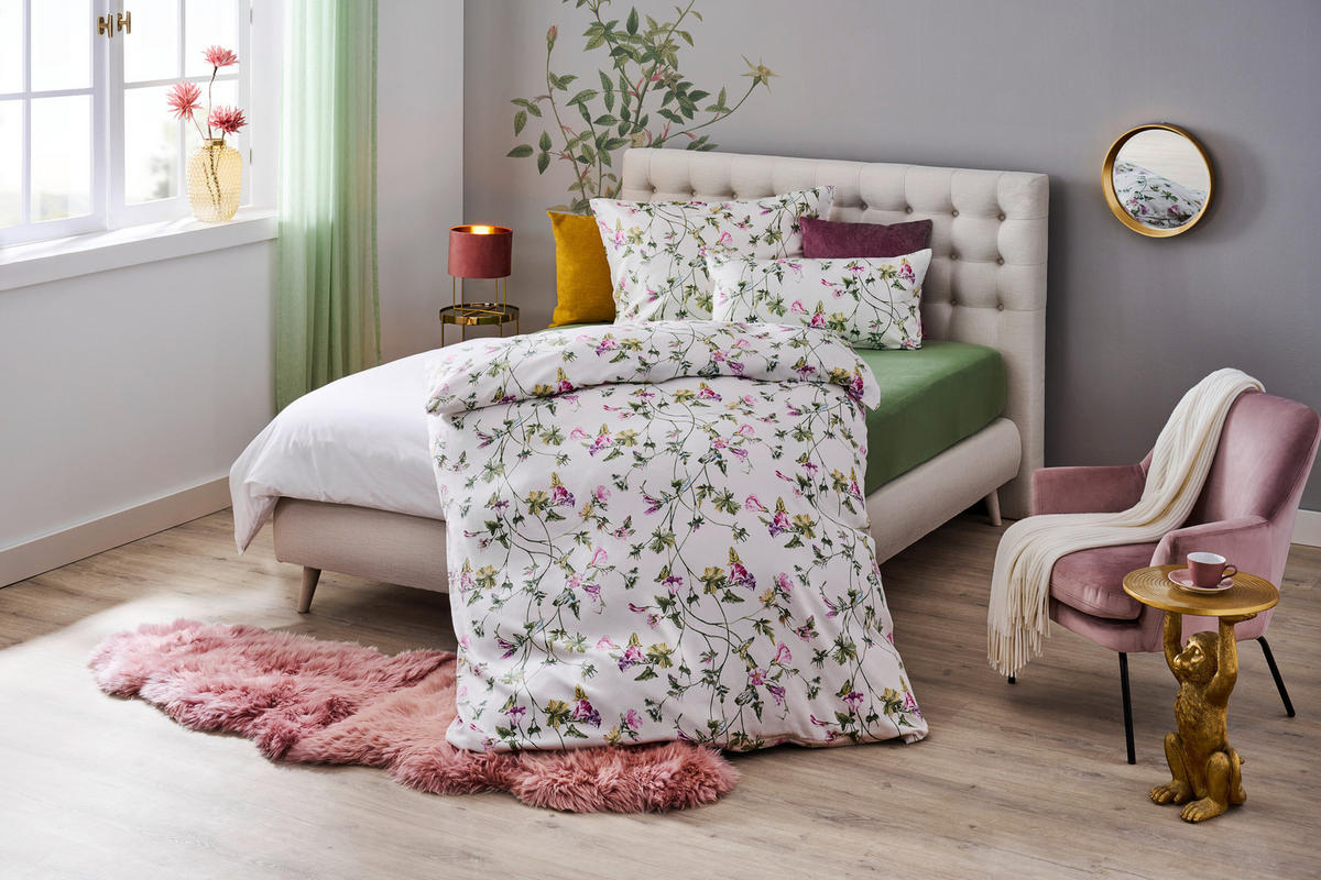 POSTEĽNÁ BIELIZEŇ, satén, zelená, biela, pink, 140/200 cm - pink/biela, Konventionell, textil (140/200cm) - Esposa