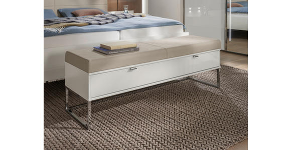 BETTBANK Lederlook Grau, Weiß  - Chromfarben/Weiß, Design, Glas/Textil (141/50/43cm) - Dieter Knoll
