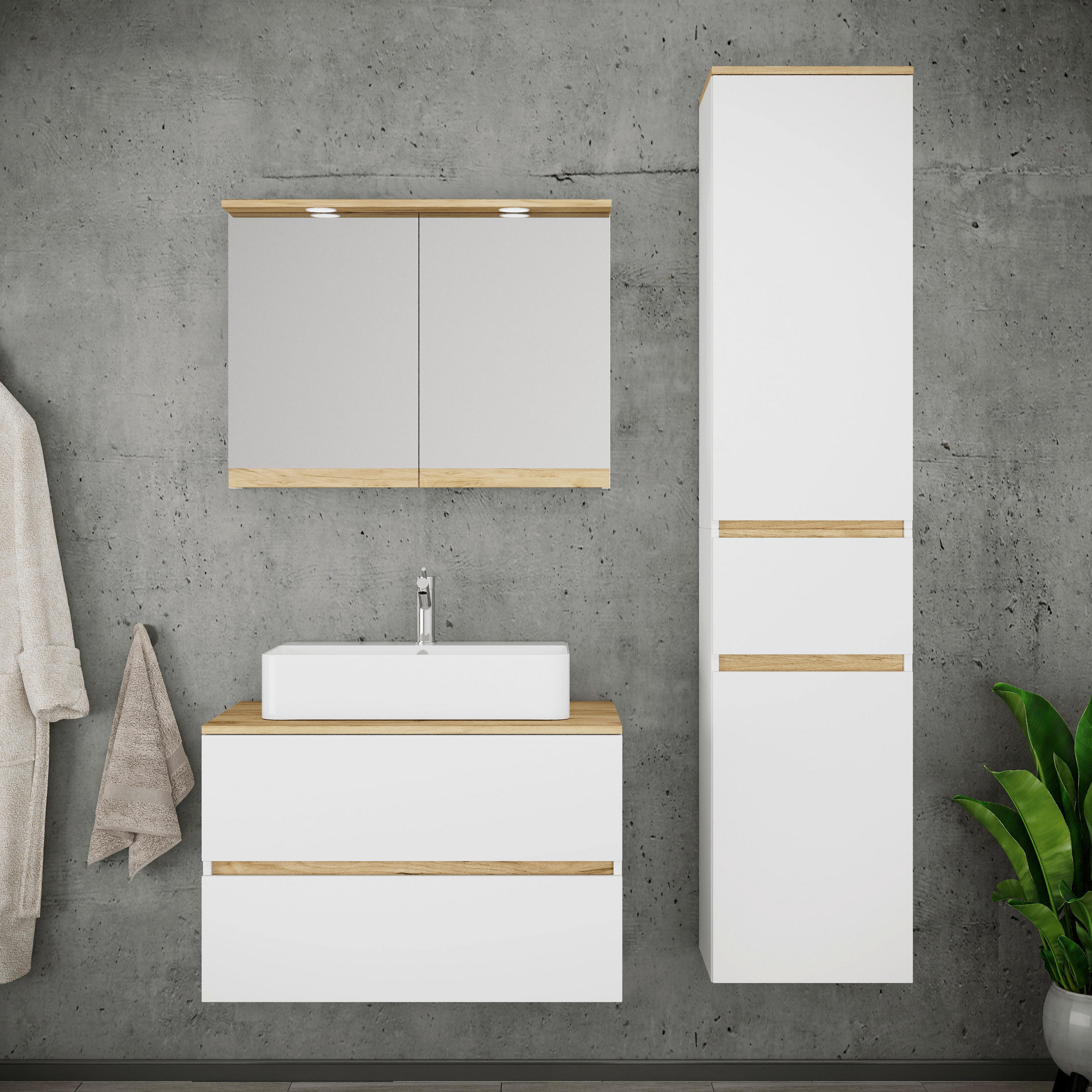 BADRUM 120 cm vit, honungsek /120 cm