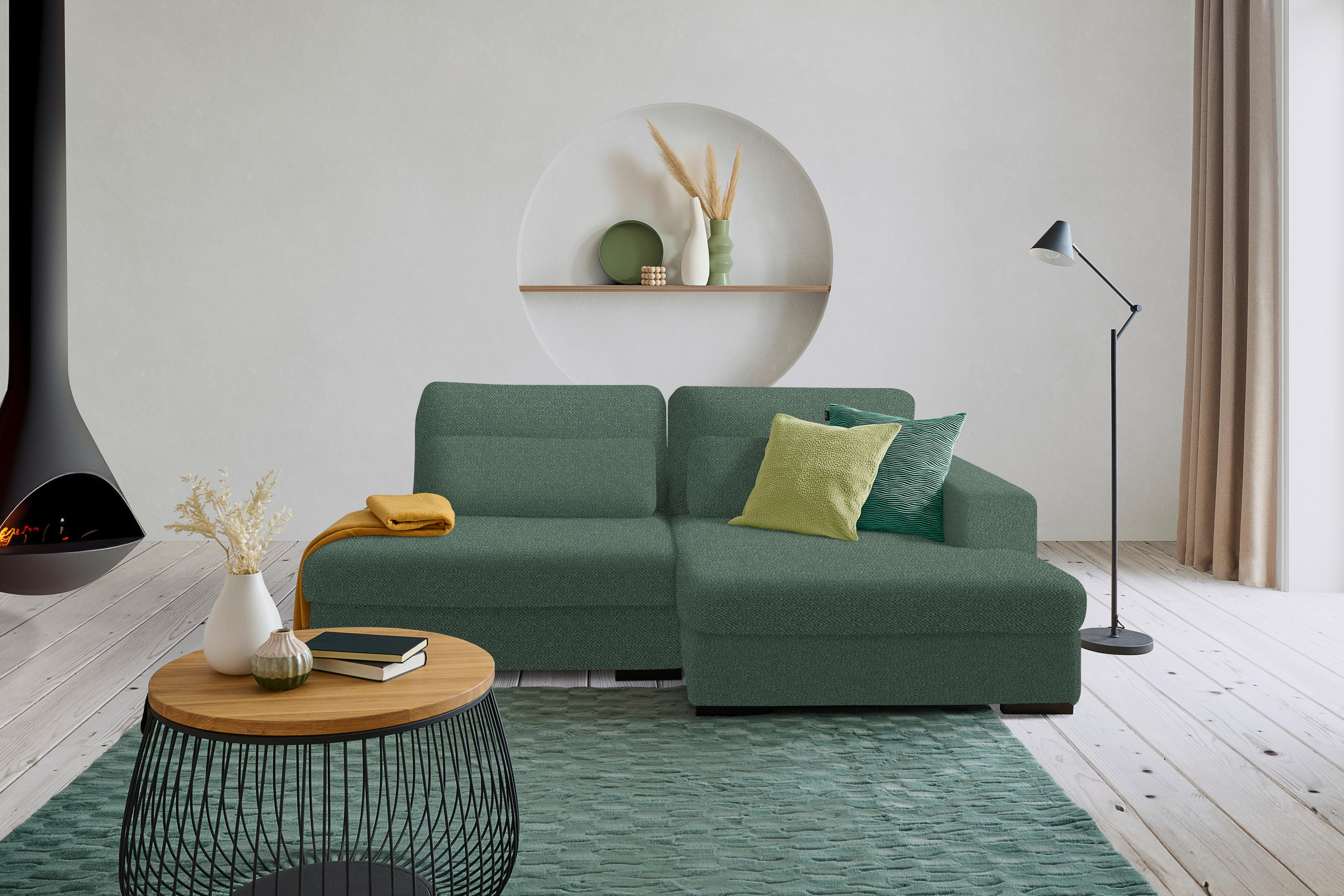 ECKSOFA Grün Chenille  - Schwarz/Grün, Design, Kunststoff/Textil (223/158cm) - Lomoco