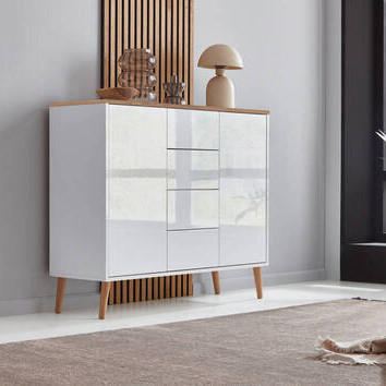 KOMMODE Mailand Typ 11 + HF  in 105,5/86/33 cm  - Weiß Hochglanz/Eiche Artisan, MODERN, Holz/Holzwerkstoff (105,5/86/33cm) - MID.YOU