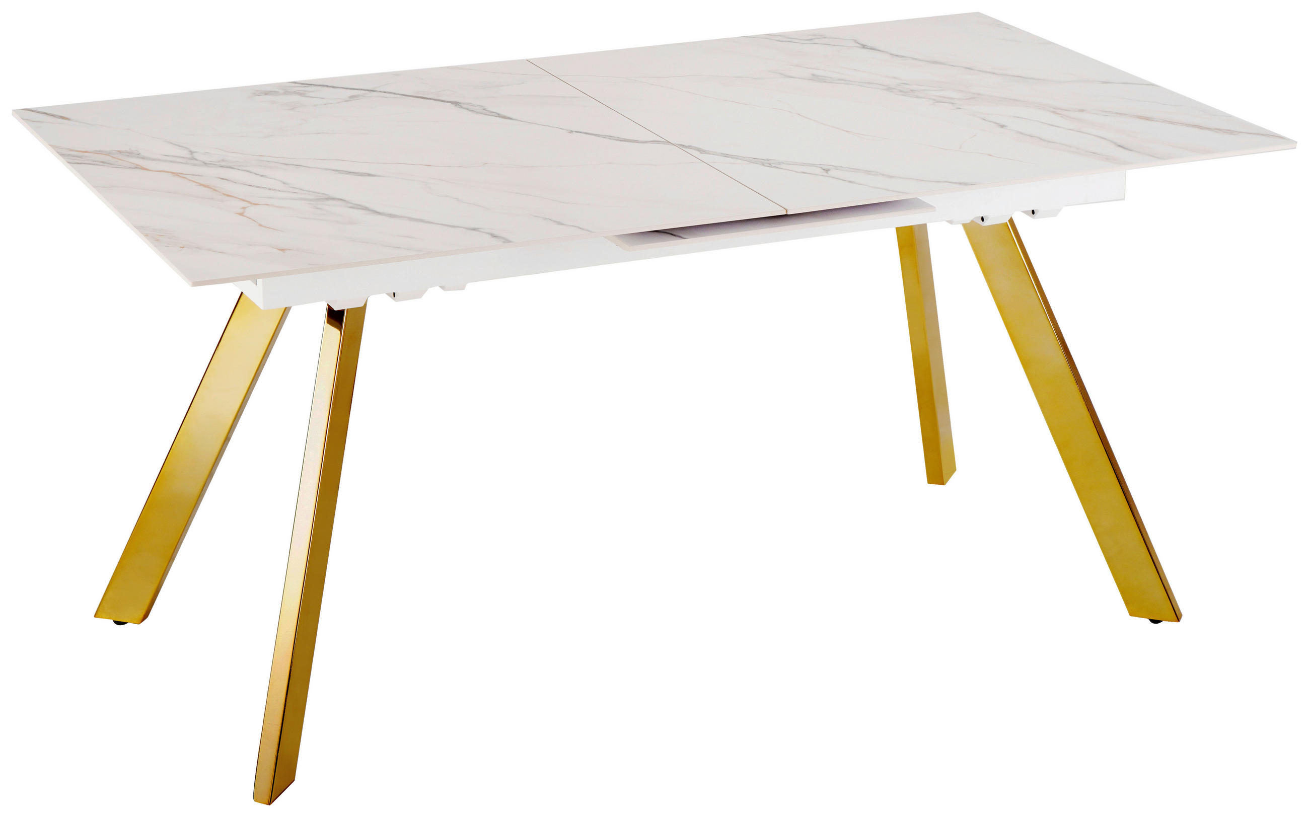 ESSTISCH Weiß, Goldfarben rechteckig  ausziehbar  - Goldfarben/Weiß, Design, Stein/Metall (160-205/90/76cm) - Novel