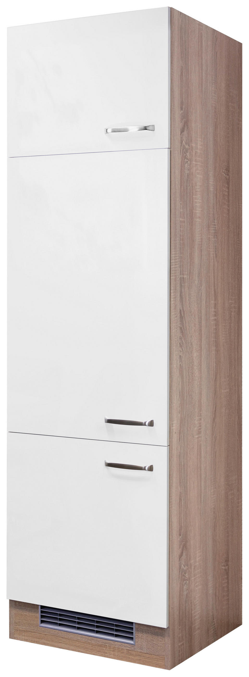 GERÄTEUMBAUSCHRANK 60/200/57 cm  in Sonoma Eiche, Weiß Hochglanz  - Edelstahlfarben/Weiß Hochglanz, MODERN, Holzwerkstoff/Metall (60/200/57cm) - FlexWell