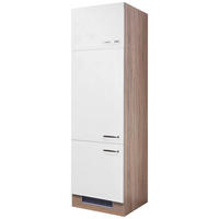 GERÄTEUMBAUSCHRANK 60/200/57 cm  in Sonoma Eiche, Weiß Hochglanz  - Edelstahlfarben/Weiß Hochglanz, MODERN, Holzwerkstoff/Metall (60/200/57cm) - FlexWell