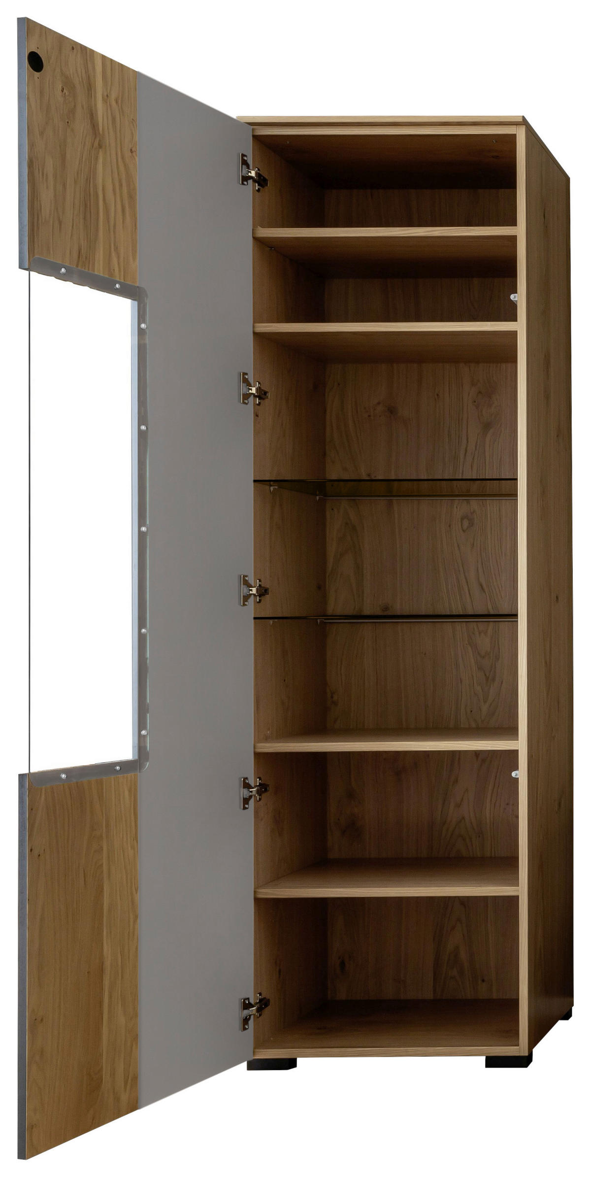 VITRINE Greige, Wildeiche  60/200/45 cm  - Wildeiche/Greige, Design, Glas/Holz (60/200/45cm) - Moderano