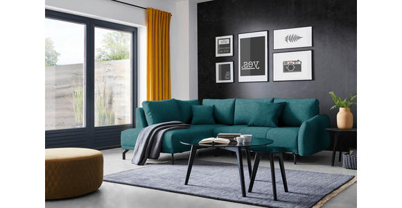 ECKSOFA in Webstoff Petrol  - Petrol/Schwarz, LIFESTYLE, Textil/Metall (191/250cm) - Carryhome