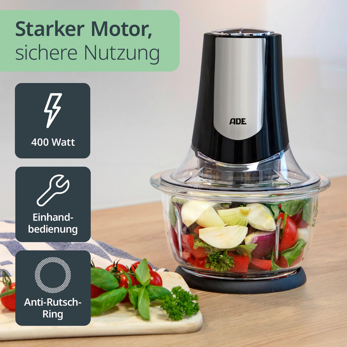UNIVERSALZERKLEINERER elektr. Zerkleinerer  - Schwarz, Basics, Kunststoff/Metall (17,7/17,7/25,6cm) - ADE