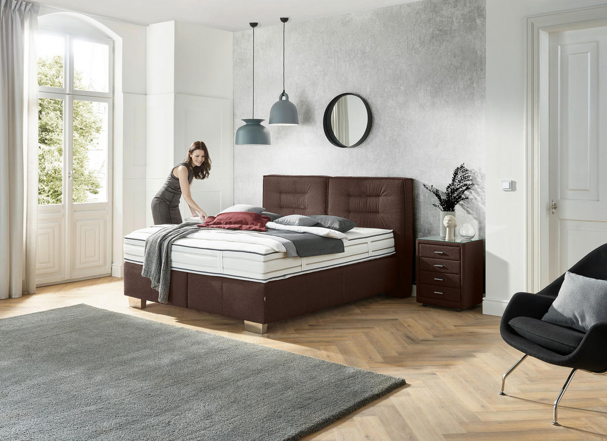 BOXSPRINGBETT 180/200 cm  in Dunkelbraun  - Chromfarben/Dunkelbraun, Konventionell, Textil (180/200cm) - Dieter Knoll