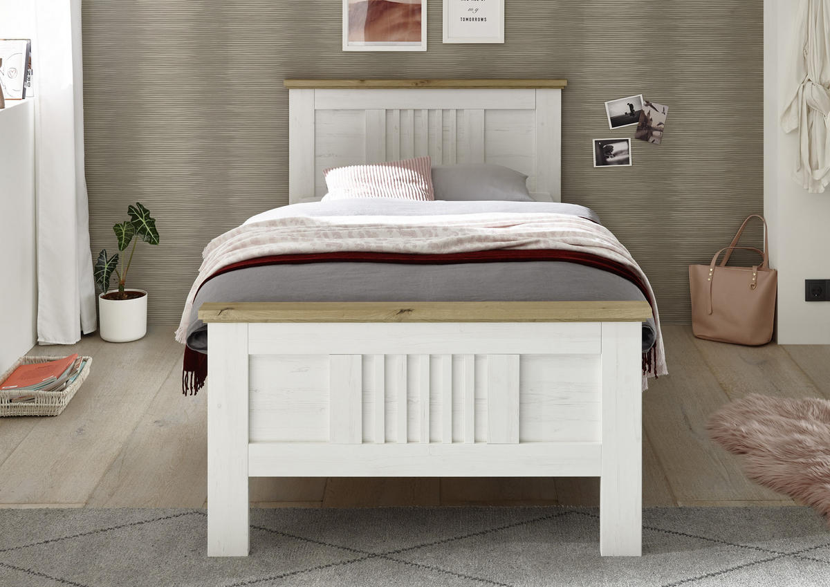 BETT 100/200 cm  in Weiss, Eichefarben   - Weiss/Eichefarben, Lifestyle, Holzwerkstoff (100/200cm) - Landscape
