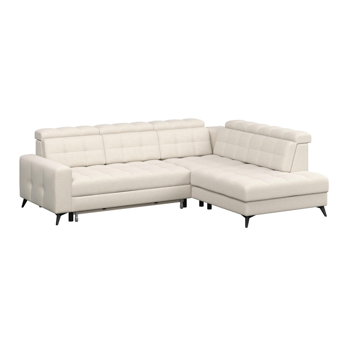 ECKSOFA BARLETTA NEW Creme Velours Bettkasten, Kopfteilverstellung, Sitztiefenverstellung, Liegefläche im Originalstoff  - Creme/Schwarz, ROMANTIK / LANDHAUS, Textil/Metall (289/228cm) - MID.YOU