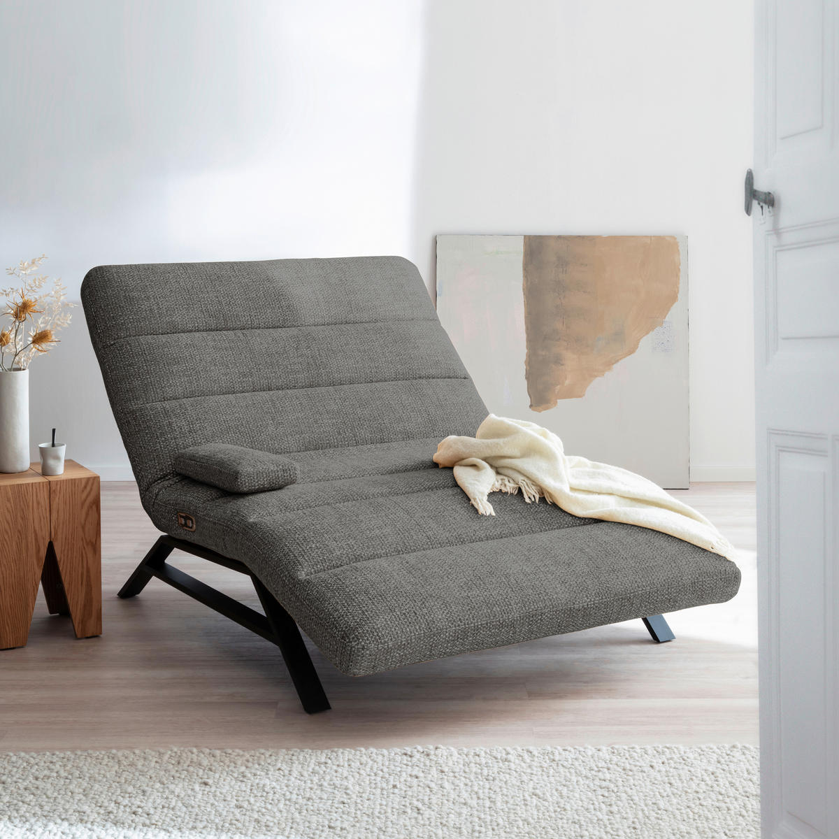 RELAXLIEGE 120/54-113/158-198 cm  in Chenille Grau  - Schwarz/Grau, Design, Textil/Metall (120/54-113/158-198cm) - Pure Home Lifestyle