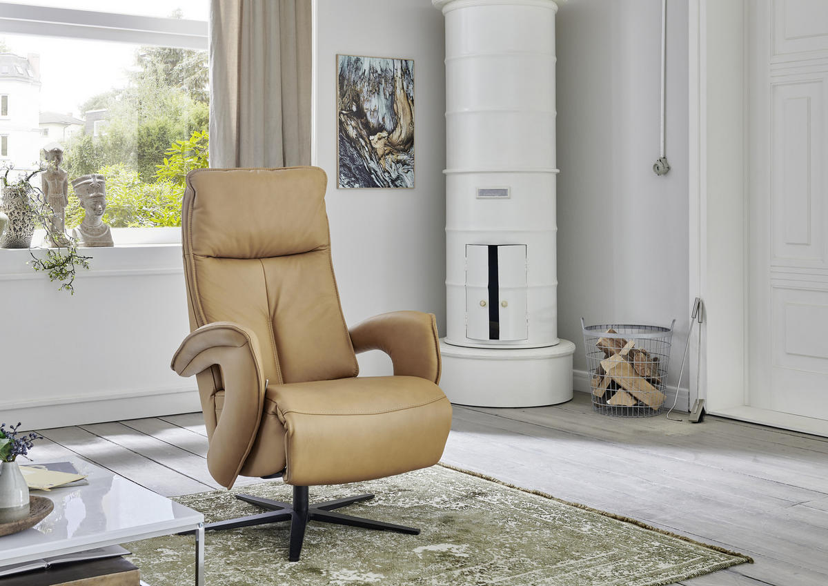 RELAXSESSEL in Leder Dunkelgelb  - Dunkelgelb/Schwarz, Design, Leder/Metall (77/110/87cm) - Valdera