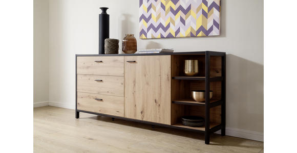 SIDEBOARD Anthrazit, Eichefarben Befestigungsmaterial, Einlegeböden  - Eichefarben/Anthrazit, Design, Holzwerkstoff/Metall (180/83/40cm) - Carryhome