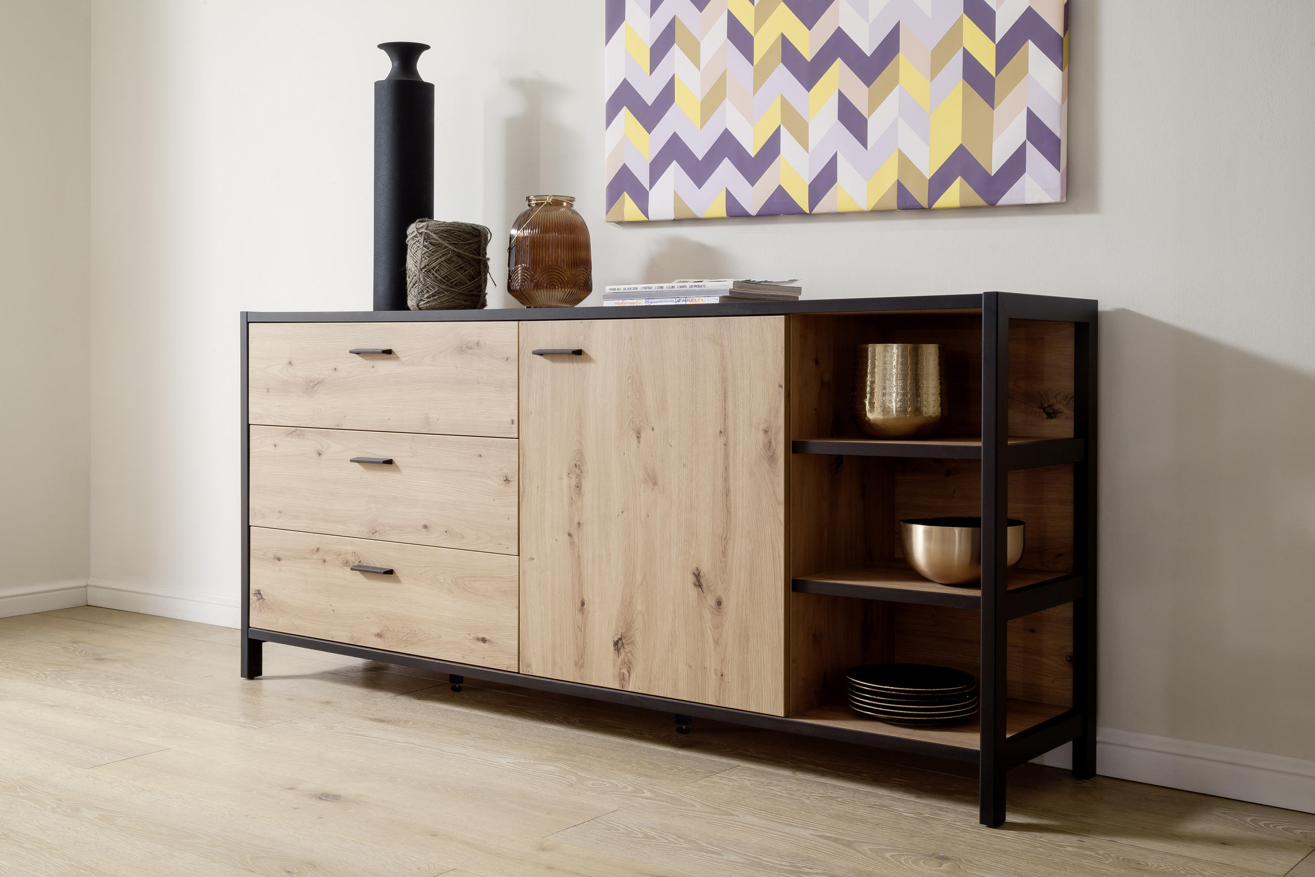 SIDEBOARD Anthrazit, Eichefarben Befestigungsmaterial, Einlegeböden - Eichefarben/Anthrazit, Design, Holzwerkstoff/Metall (180/83/40cm) - Carryhome