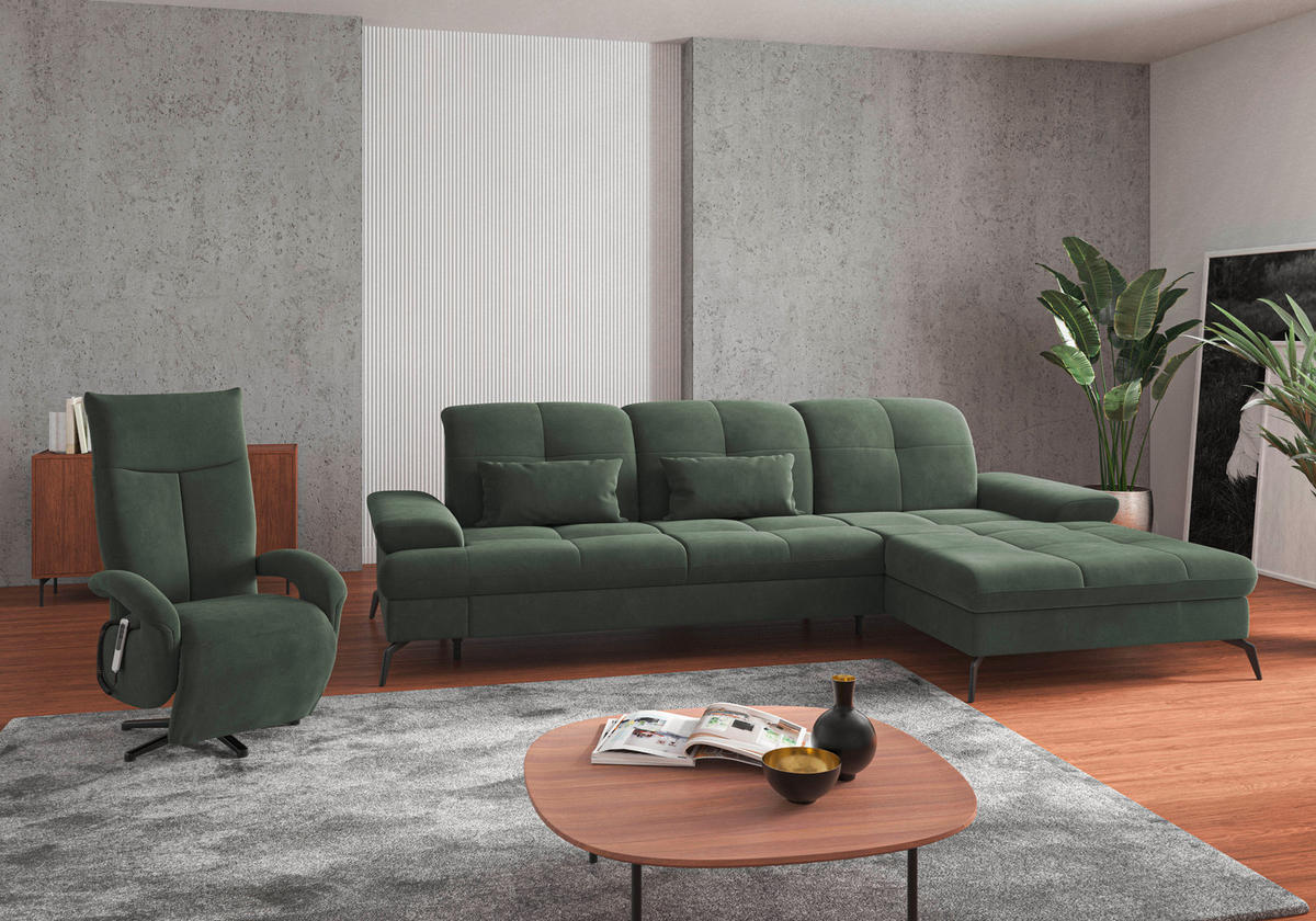 ECKSOFA in Flachgewebe Grün  - Schwarz/Grün, Konventionell, Textil/Metall (279/185cm) - Sit & More