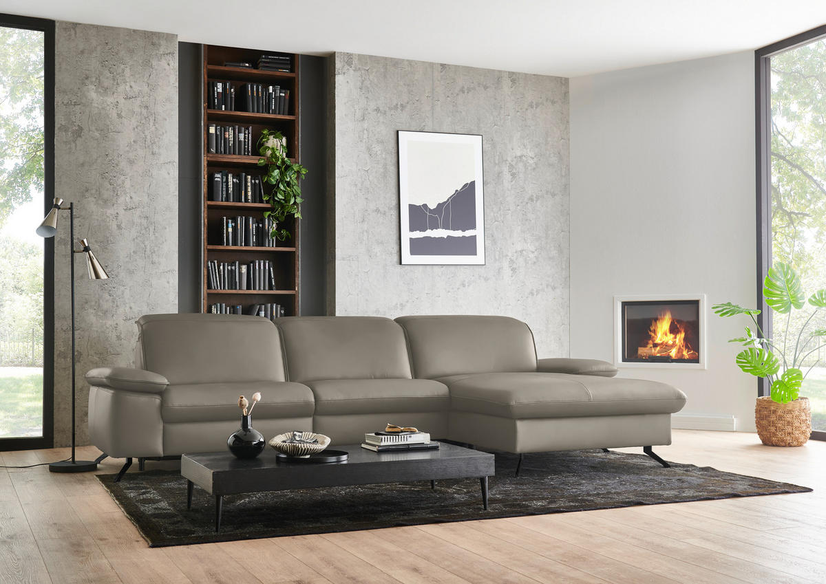 ECKSOFA  Echtleder Cappuccino  - Schwarz/Cappuccino, Design, Leder/Metall (307/169cm) - Beldomo Premium