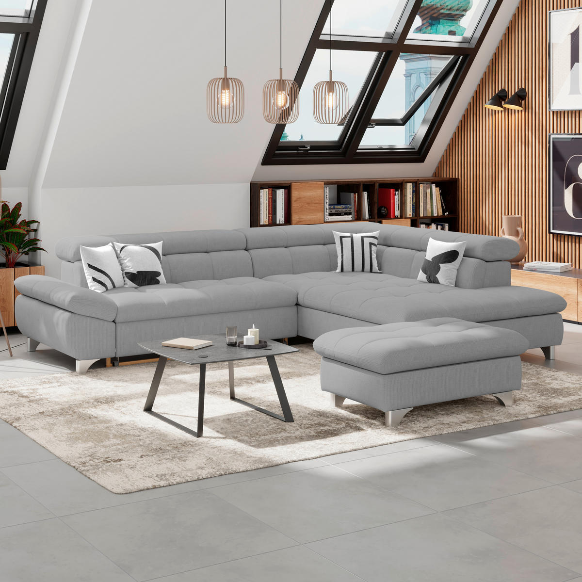 HOCKER Chenille Grau  - Chromfarben/Grau, KONVENTIONELL, Textil/Metall (108/46/108cm) - Livetastic