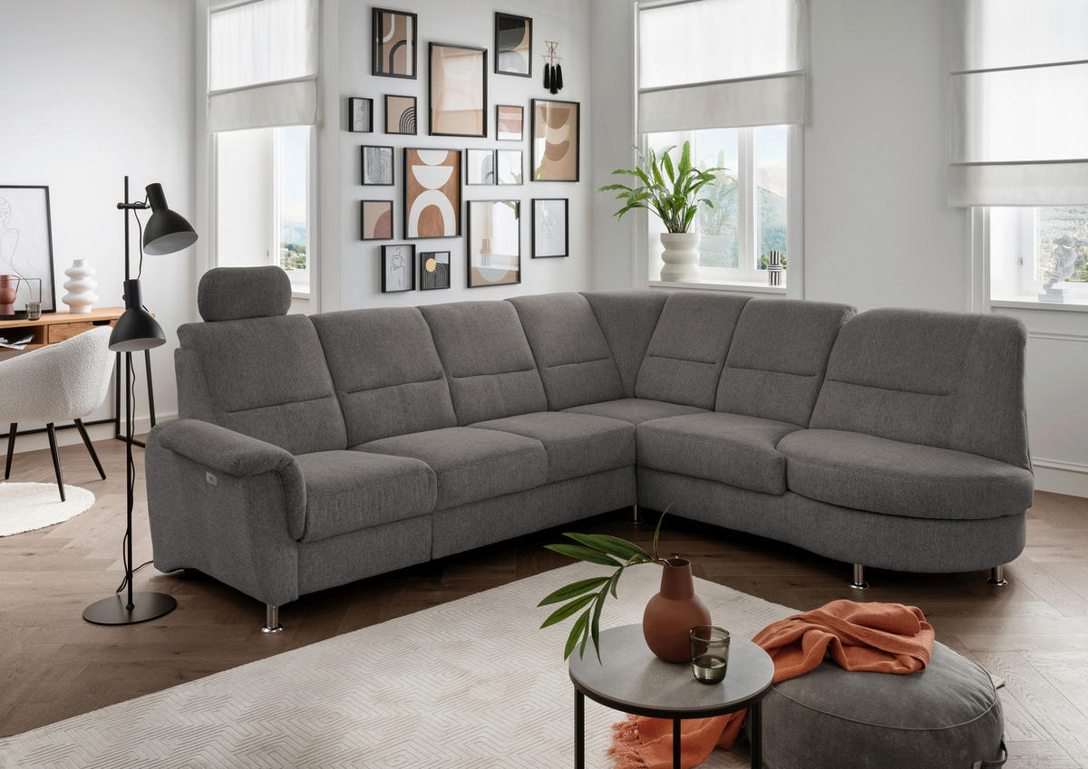 ECKSOFA in Chenille Graubraun  - Chromfarben/Graubraun, Modern, Textil/Metall (275/236cm) - Livetastic