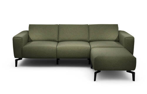 Dreisitzer inkl. Hocker in Chenille Waldgrün  - Waldgrün/Schwarz, Design, Textil/Metall (250/86/86-94cm) - SENSOO