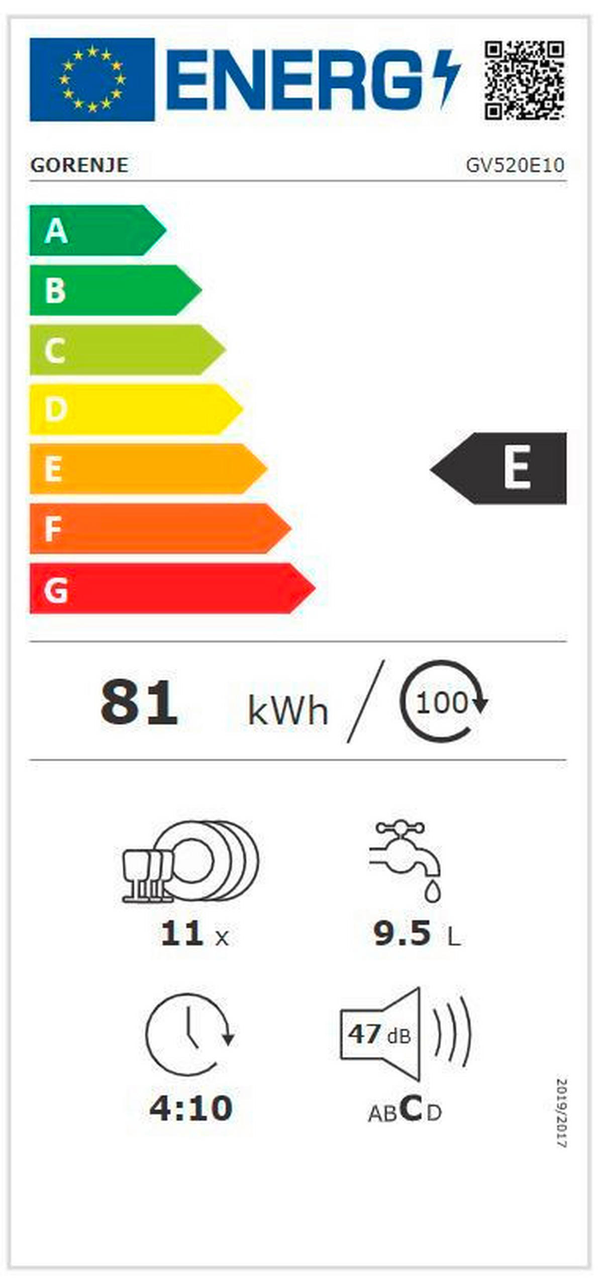GESCHIRRSPÜLER GV 520E10  - Edelstahlfarben, Basics, Kunststoff/Metall (44,8/81,5/55cm) - Gorenje