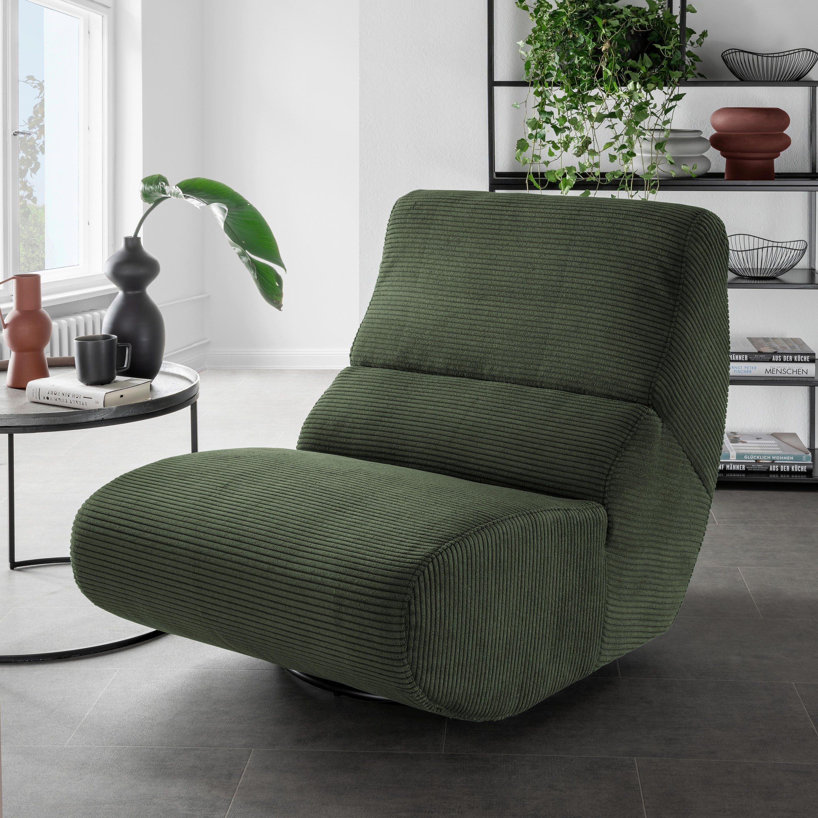SESSEL in Cord Waldgrün  - Waldgrün/Schwarz, Design, Textil/Metall (74/85/105cm) - Livetastic