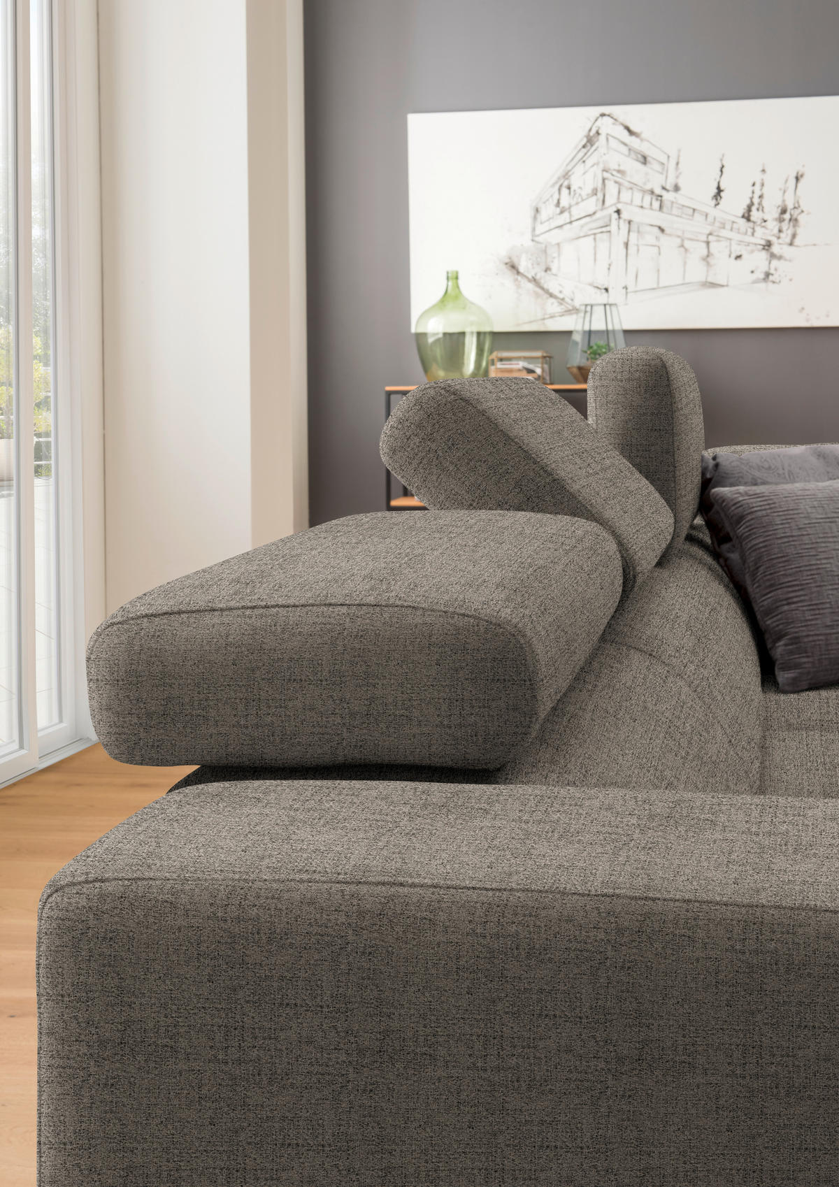 ECKSOFA in Chenille Hellbraun  - Chromfarben/Hellbraun, Design, Textil (301/207cm) - Xora