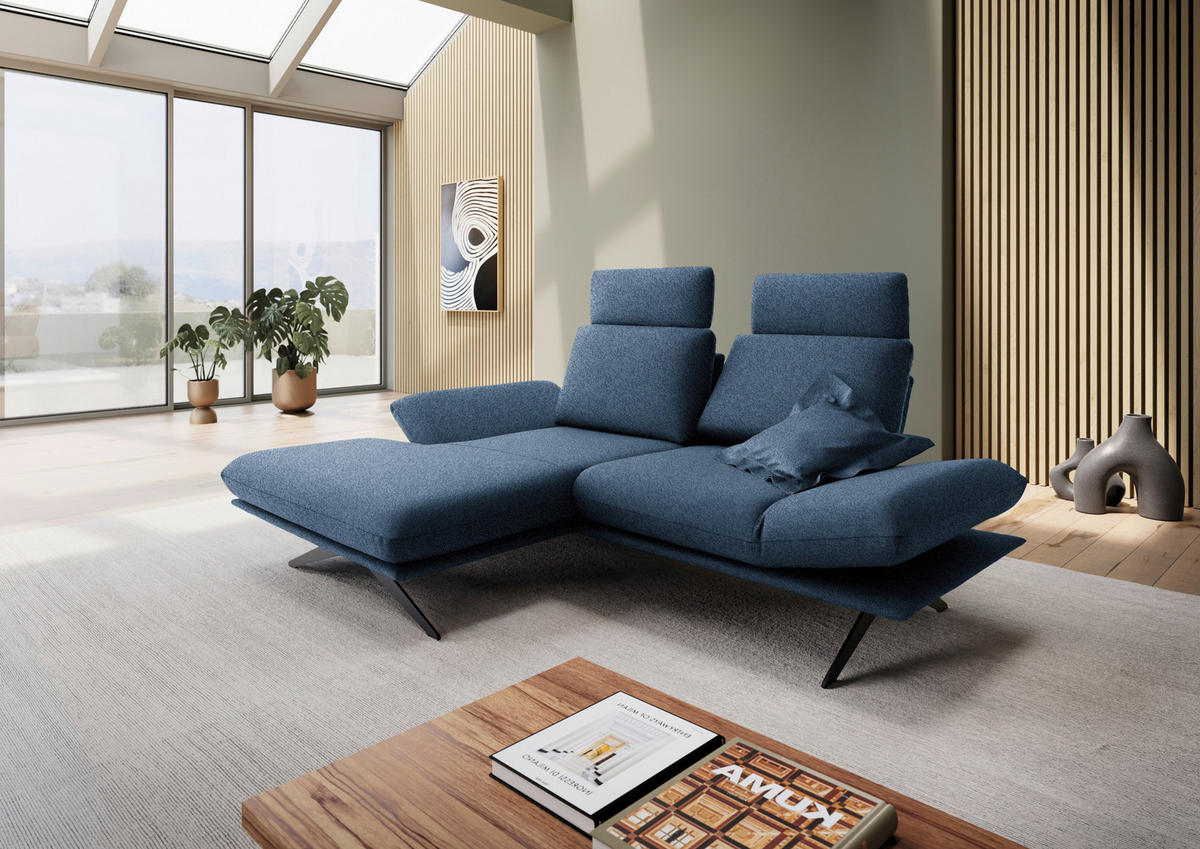 ECKSOFA  in Flachgewebe Blau  155/234 cm  - Blau/Schwarz, Design, Textil/Metall (155/234cm) - Dieter Knoll