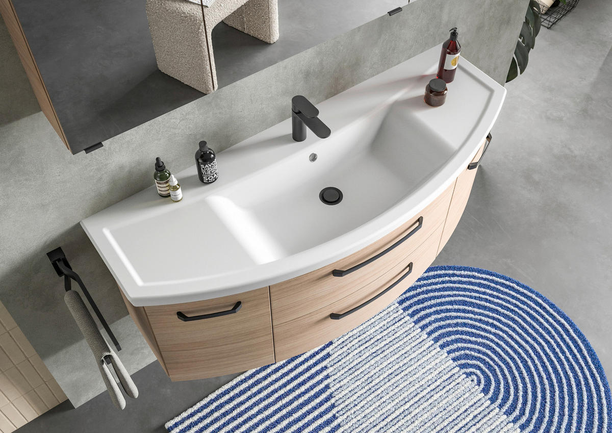 BADEZIMMER 3-teilig  in 135 cm  - Eiche Bianco/Schwarz, MODERN, Glas/Keramik (135cm) - Sadena