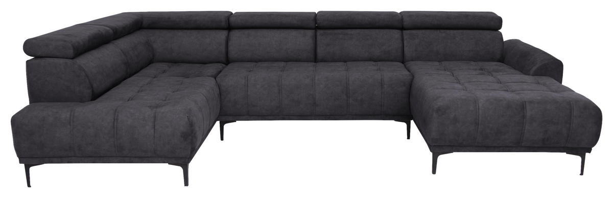 WOHNLANDSCHAFT in Velours Dunkelbraun  - Dunkelbraun/Schwarz, Design, Textil/Metall (191/340/172cm) - Stylife