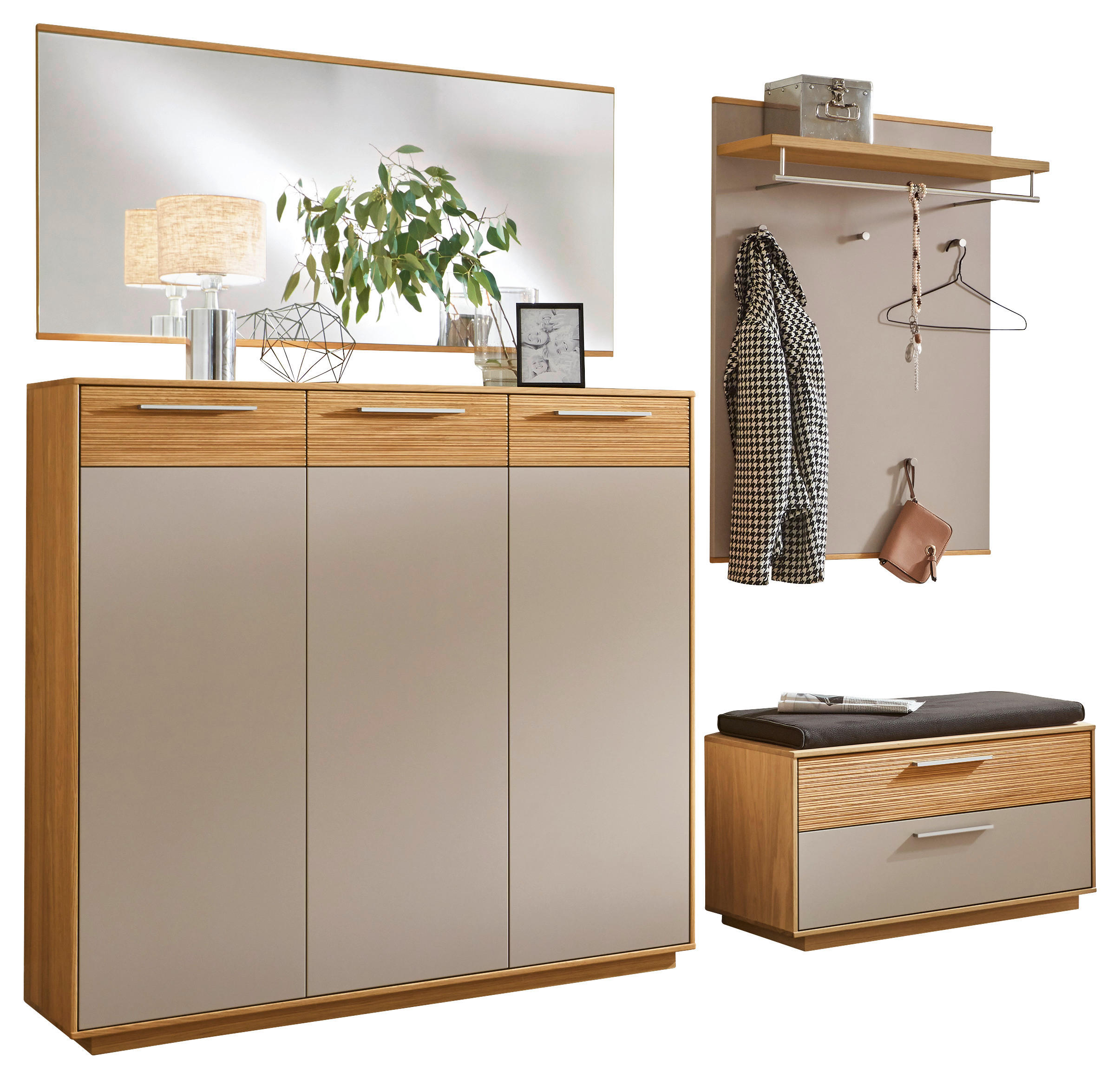 GARDEROBE 5-teilig 215/195/40 cm  - Taupe/Eichefarben, Design, Glas/Holz (215/195/40cm)