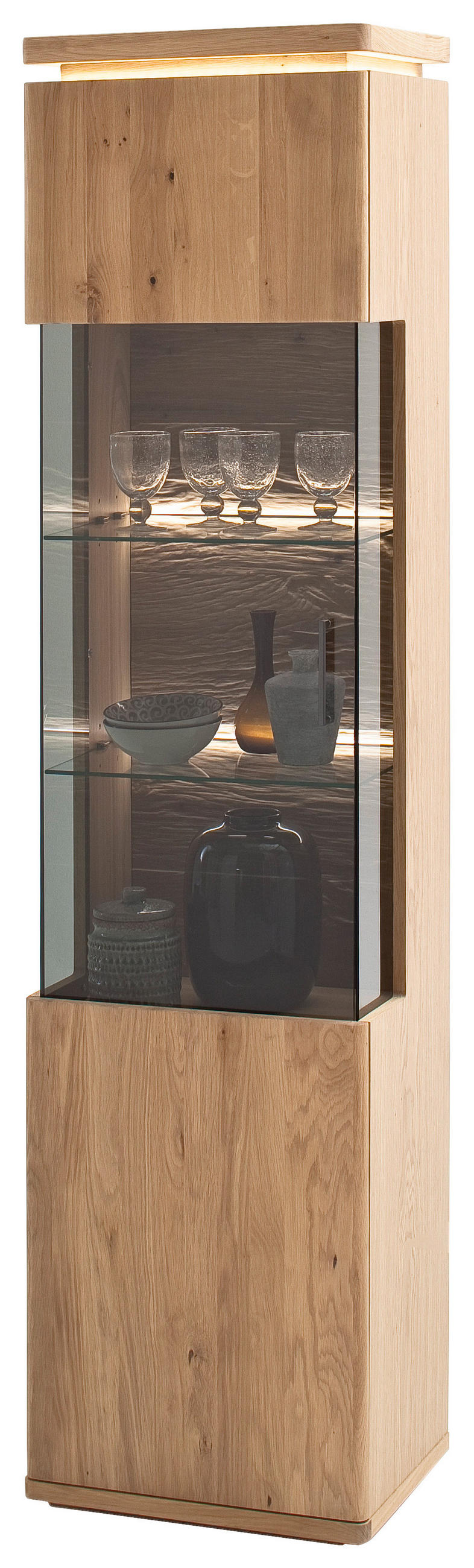 VITRINE  in teilmassiv Balkeneiche Eiche Bianco - Eiche Bianco/Grau, MODERN, Glas/Holz (50/204/37cm)