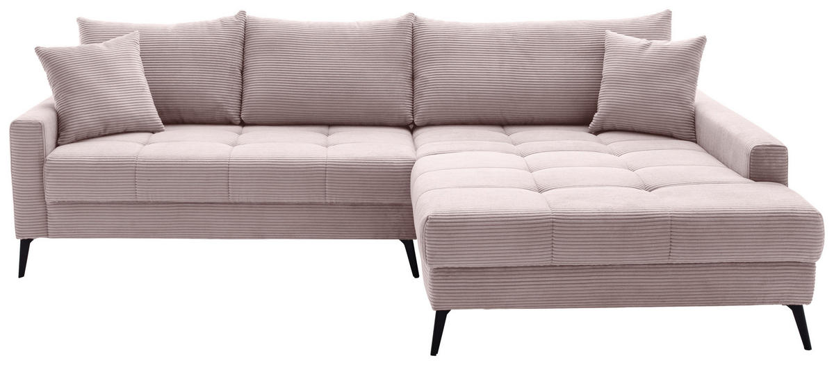 ECKSOFA Rosa Cord  - Schwarz/Rosa, KONVENTIONELL, Textil/Metall (280/173cm) - Hom`in
