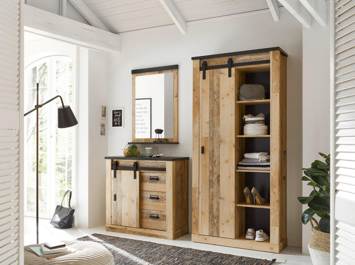 GARDEROBE 3-teilig  in 206/201/43 cm  - Anthrazit/Naturfarben, Design, Glas/Holzwerkstoff (206/201/43cm) - Modante