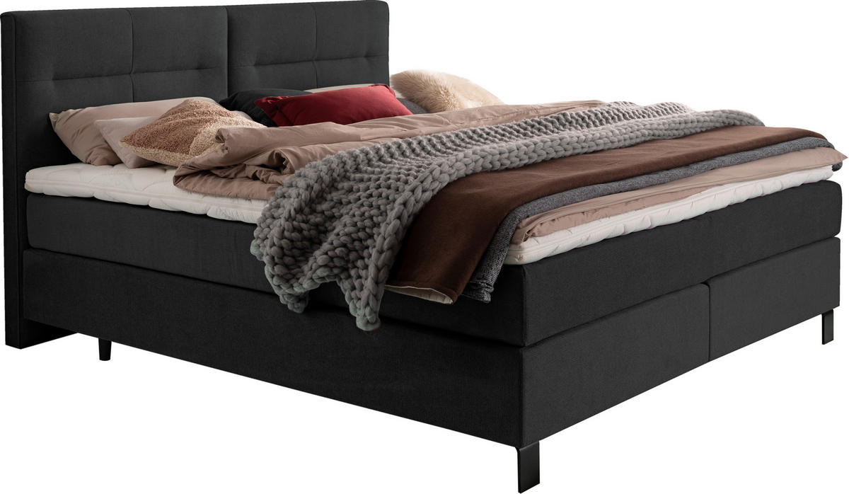 BOXSPRINGBETT 240/220 cm  in Anthrazit  - Anthrazit/Schwarz, KONVENTIONELL, Textil/Metall (240/220cm) - Esposa