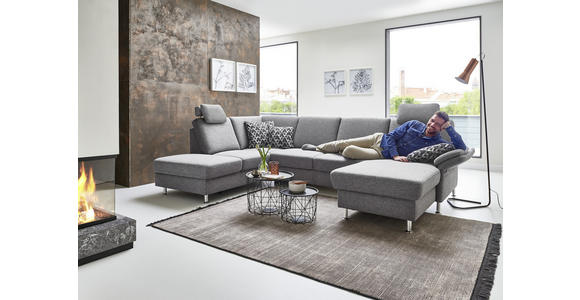 WOHNLANDSCHAFT in Flachgewebe Grau - Chromfarben/Grau, KONVENTIONELL, Textil/Metall (200/217cm) - Voleo