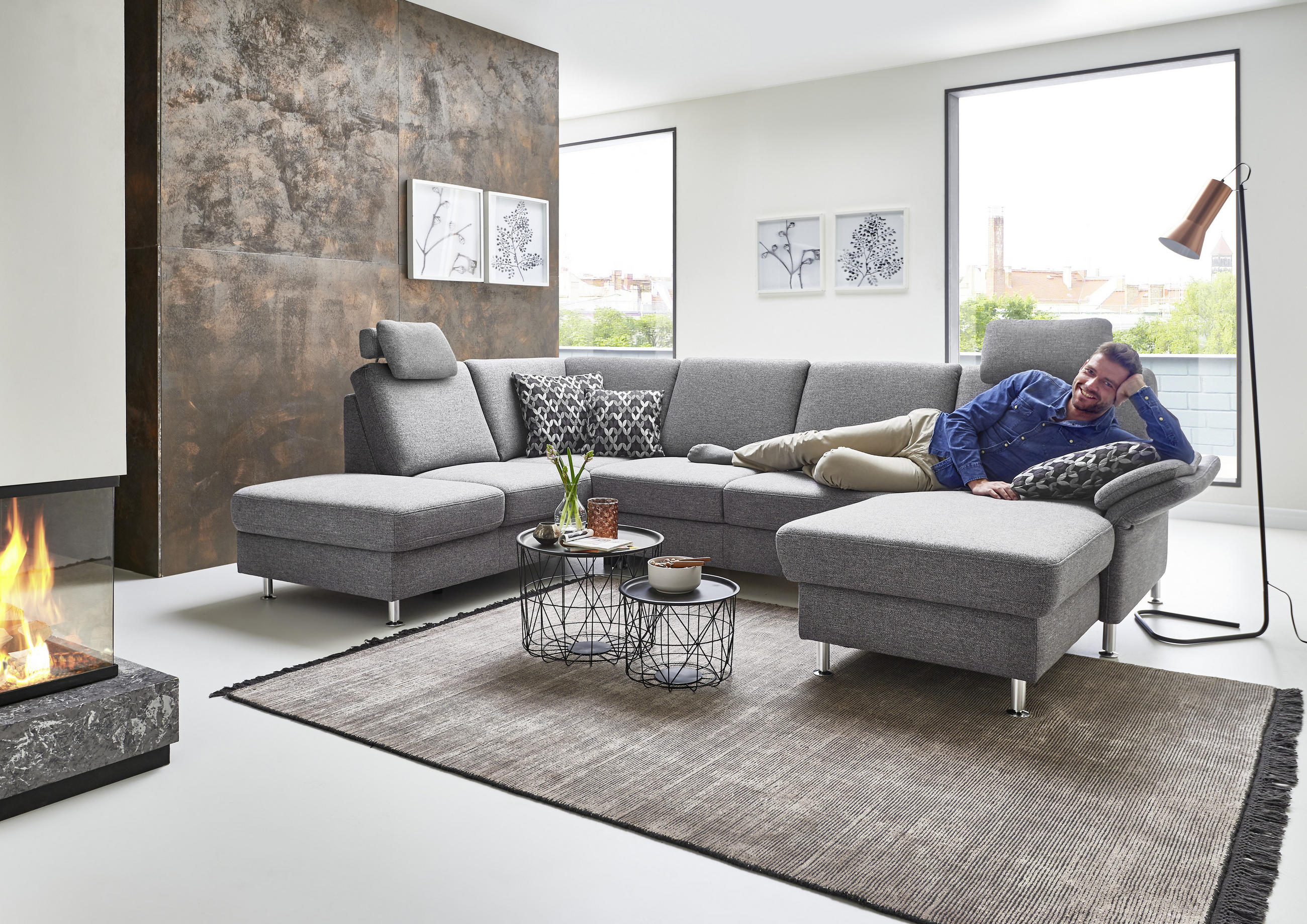 SOFFA i flatväv grå  - kromfärg/grå, Klassisk, metall/textil (200/217cm) - Beldomo System
