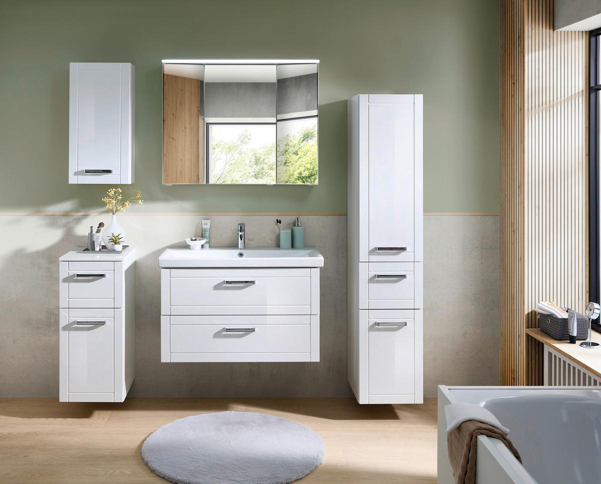 BADEZIMMER 6-teilig  in 160 cm  - Chromfarben/Weiß Hochglanz, MODERN, Glas/Keramik (160cm) - Sadena