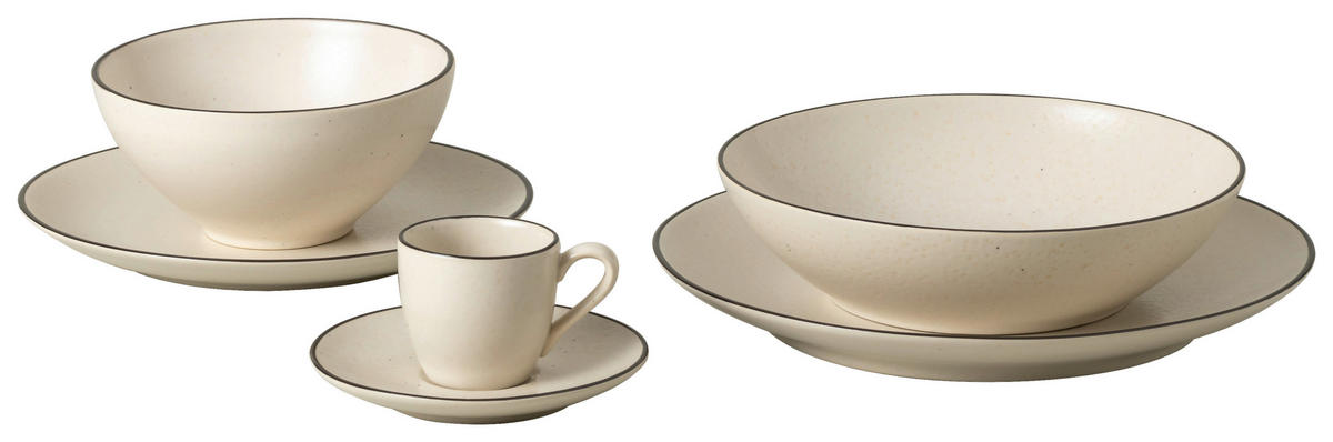 KOMBISERVICE Creme, Schwarz AUGUSTA 30-teilig 6 Personen  - Creme/Schwarz, Basics, Keramik - Costa Nova