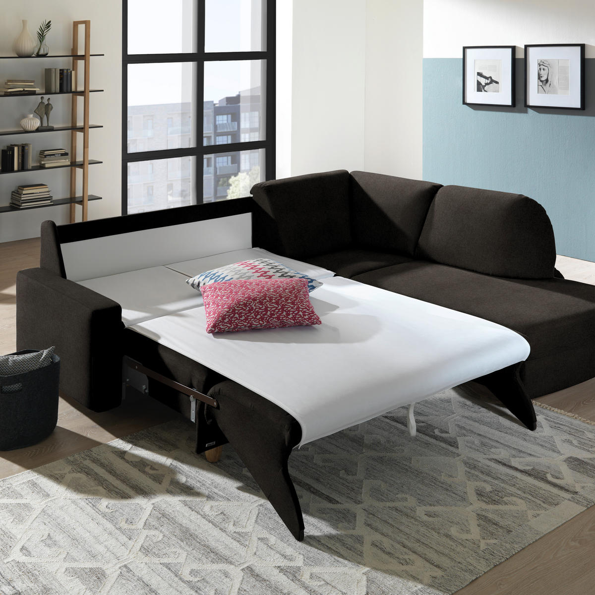 ECKSOFA in Flachgewebe Braun  227/208 cm  - Eichefarben/Rot, KONVENTIONELL, Holz/Textil (227/208cm) - Sedda