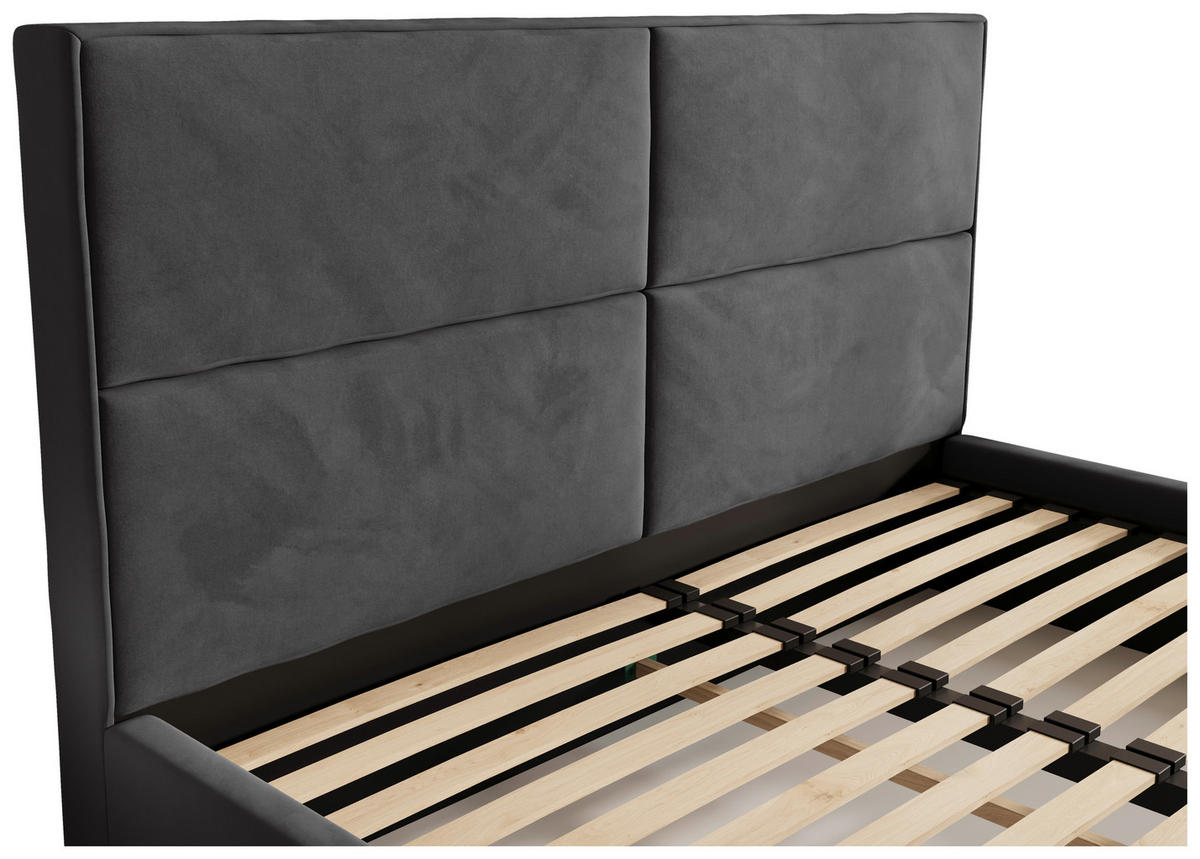 POLSTERBETT 160/200 cm,  in Graphitfarben, gepolstertes Kopfteil, Lattenrost, Bettkasten,  - Chromfarben/Schwarz, MODERN, Holz/Kunststoff (160/200cm) - Chameo
