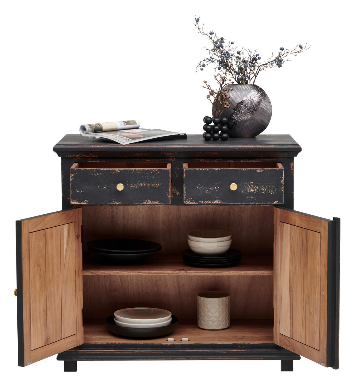 KOMMODE Schwarz  90/85/42 cm  - Goldfarben/Schwarz, Lifestyle, Holz/Metall (90/85/42cm) - Ambia Home