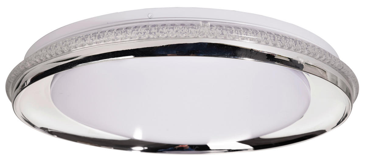 LED MENNYEZETI LÁMPA - krómszínű/fehér, Basics, műanyag/fém (50/50/7cm)