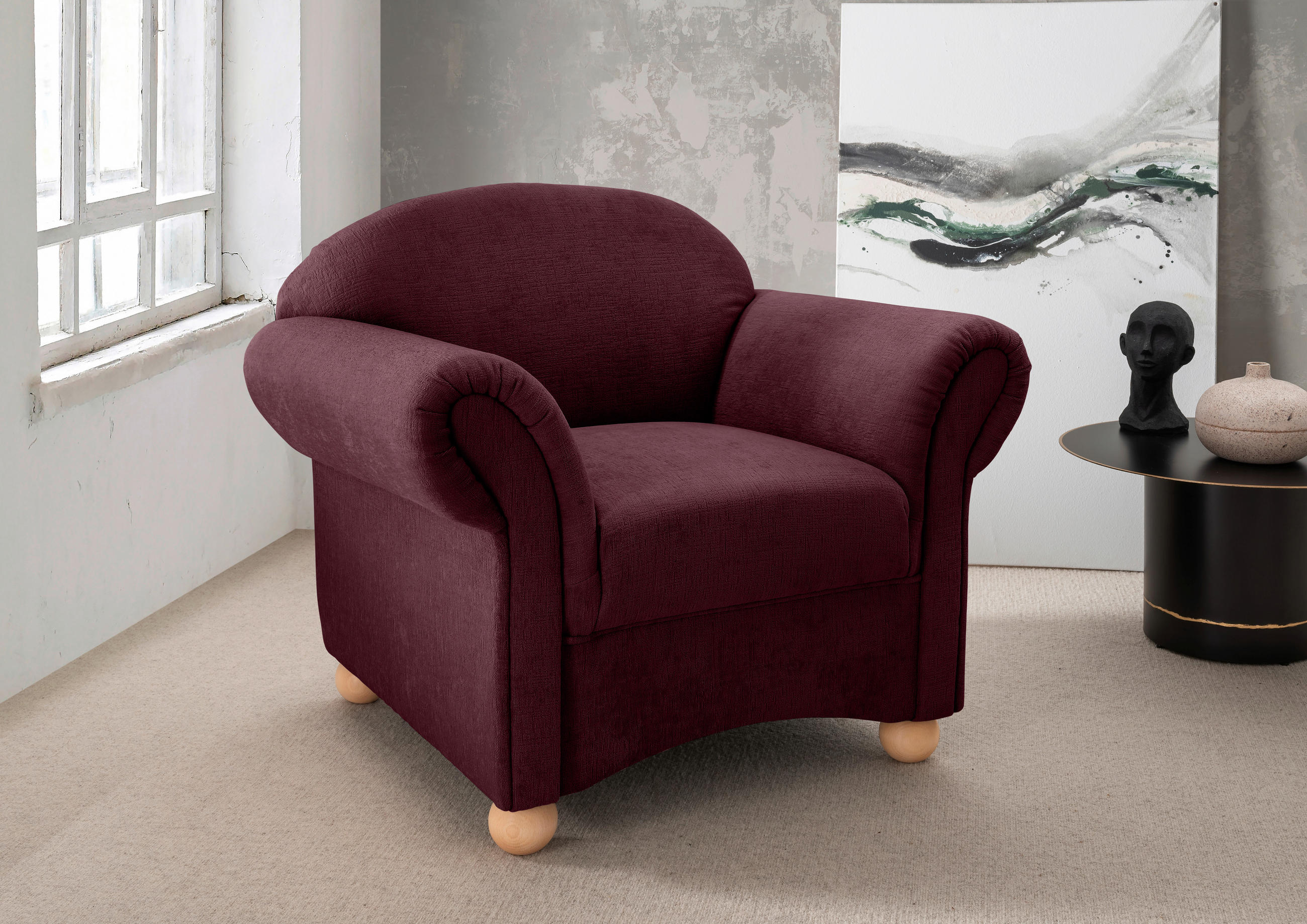 SESSEL in Mikrofaser Bordeaux  - Wildeiche/Bordeaux, Konventionell, Holz/Textil (90/84/80cm) - Livetastic