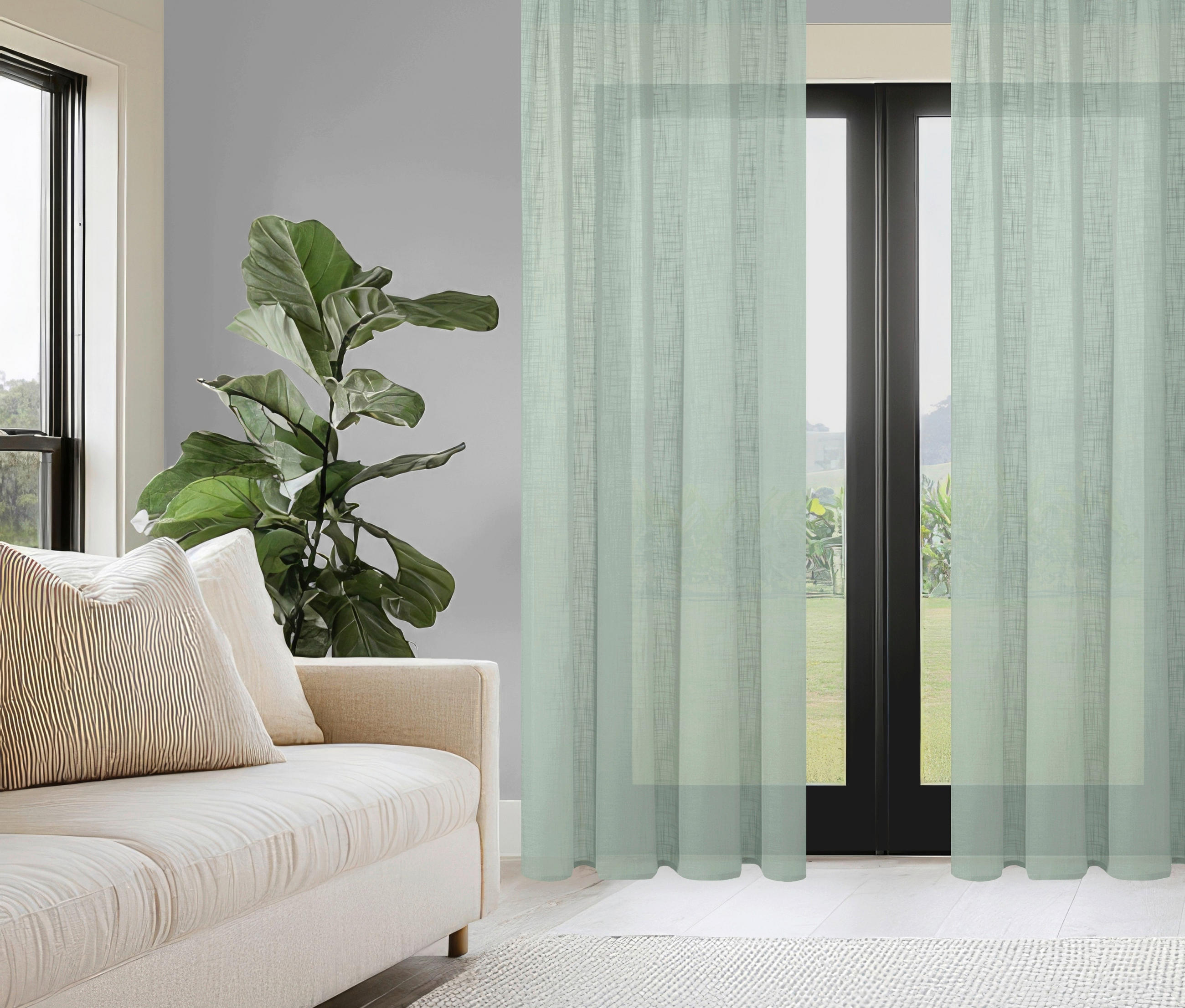 FERTIGVORHANG  halbtransparent  140/225 cm   - Salbeigrün, Basics, Textil (140/225cm)