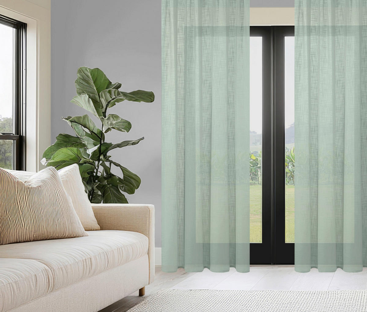 FERTIGVORHANG  halbtransparent    - Salbeigrün, Basics, Textil (140cm)