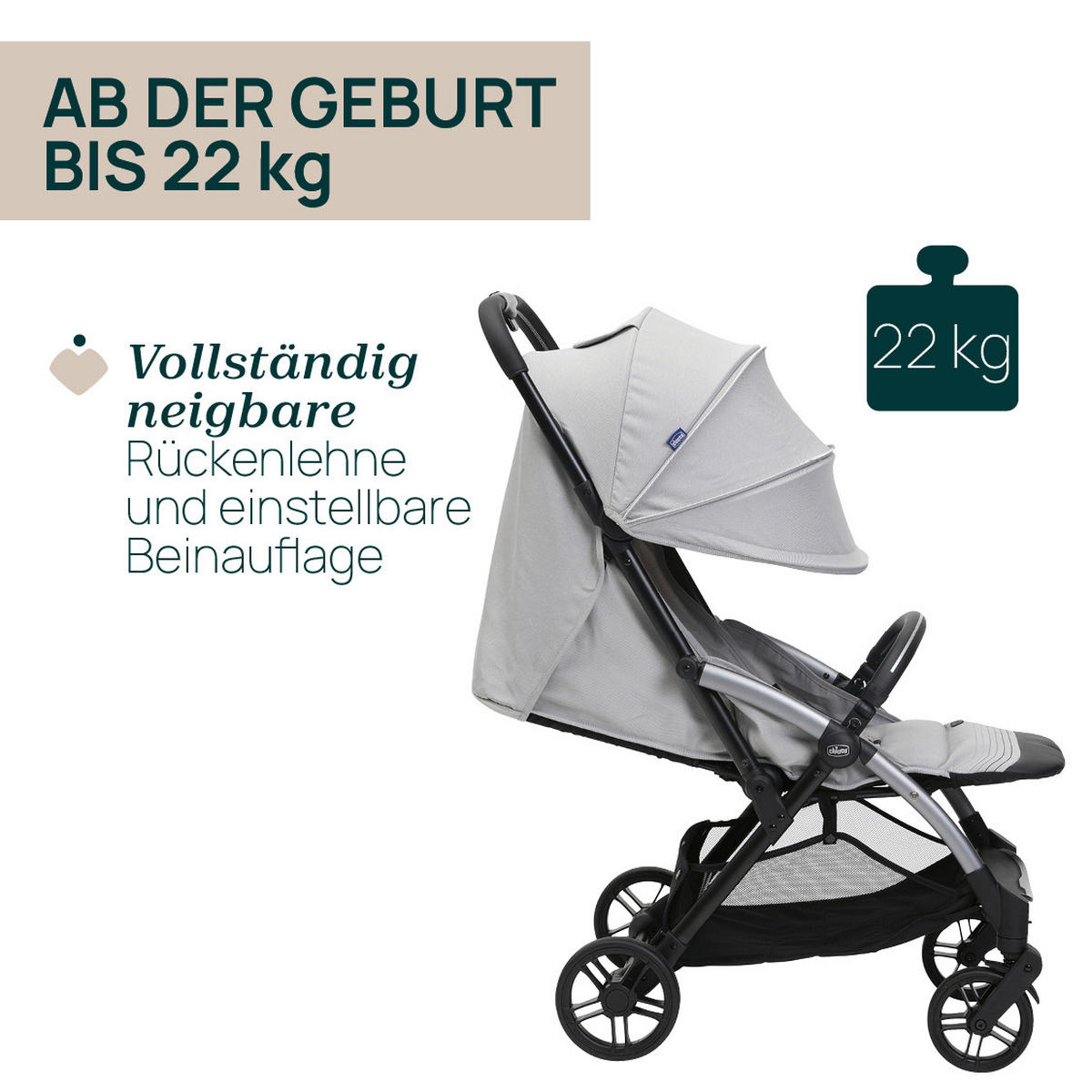 BUGGY GOODY XPLUS  - Hellgrau, Basics, Textil/Metall (47/86/106cm) - Chicco