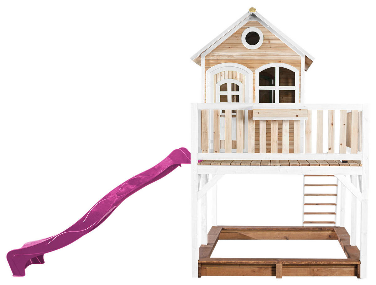 SPIELTURM 377/291/255 cm  - Lila/Braun, KONVENTIONELL, Holz (377/291/255cm) - Ambia Garden