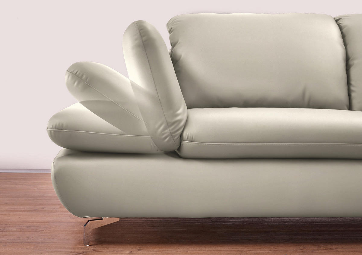 ECKSOFA in Echtleder Hellgrau  - Silberfarben/Hellgrau, Design, Leder/Metall (200/315cm) - Chilliano